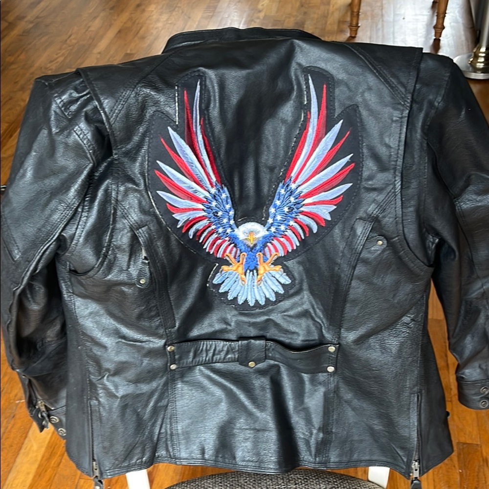 Vintage Small Black Leather Jacket with Embroidered Eagle - no tags.